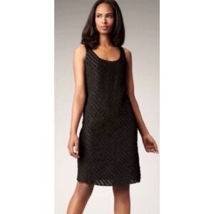 Eileen Fisher Woman System Diagonal Ruffled Silk Dress Sleeveless Black Sz 16W
